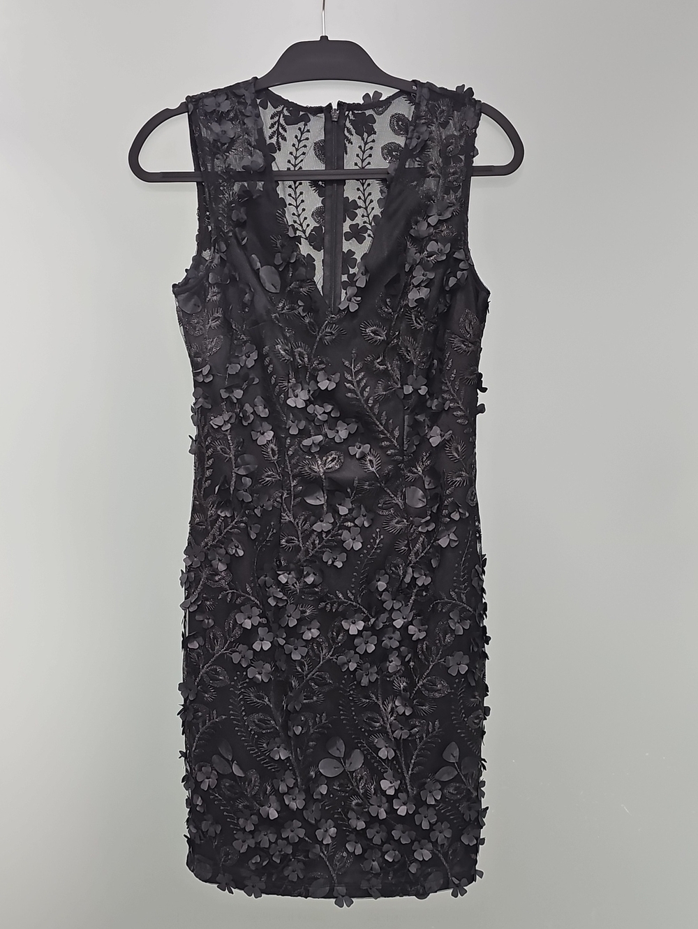 White House Black Market Black 3D Lace Floral Midi Sheath Dress